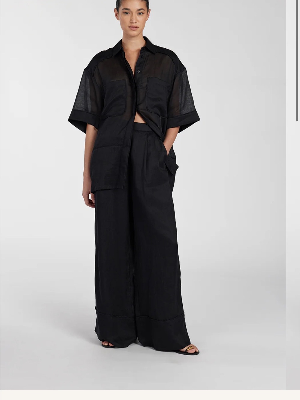 DISSH Kai Wide-Leg Black Linen Blend Ramie Pants